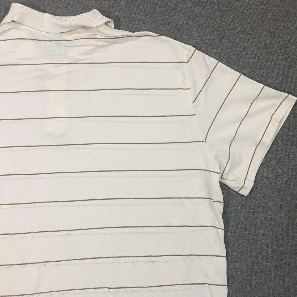 Polo Ralph Lauren Polo Shirt Mens XL White Tan Striped Pima Cotton Short Sleeve
